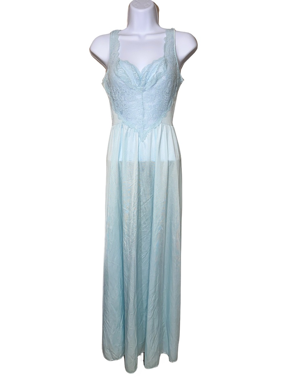 Olga Vintage Baby Blue Aqua Lace Bodice Bodysilk Nightgown